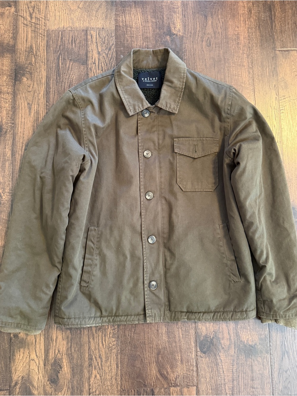 Velvet by Graham & Spencer Men's S Olive Green Jacket Twill Sherpa Lined